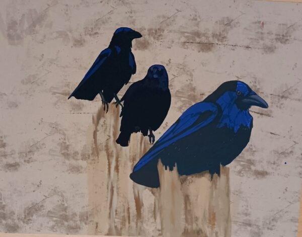 Three Birds on a Fence-digital art - Image 2